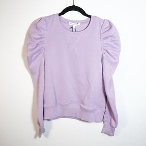 NEW Rebecca Minkoff Janine Puff Sleeve Cotton Fleece Lined Sweater Lavender XS